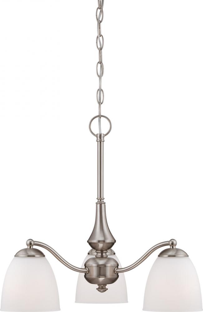 Patton - 3 Light Chandelier (Arms Down) with Frosted Glass - Brushed Nickel Finish