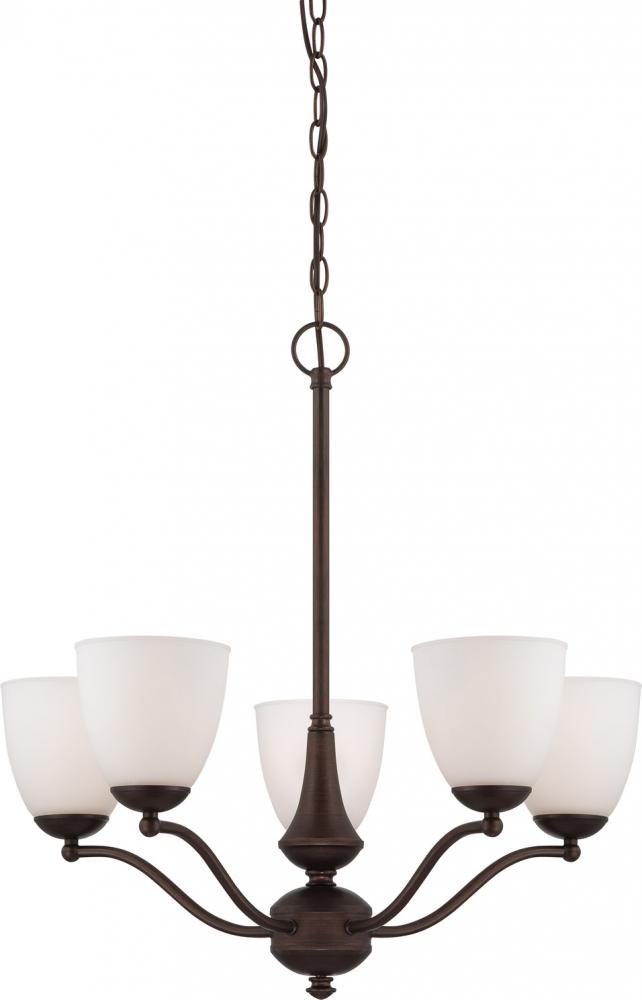 Patton - 5 Light Chandelier (Arms Up) with Frosted Glass - Prairie Bronze Finish