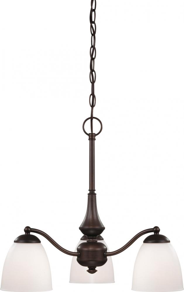 Patton - 3 Light Chandelier (Arms Down) with Frosted Glass - Prairie Bronze Finish
