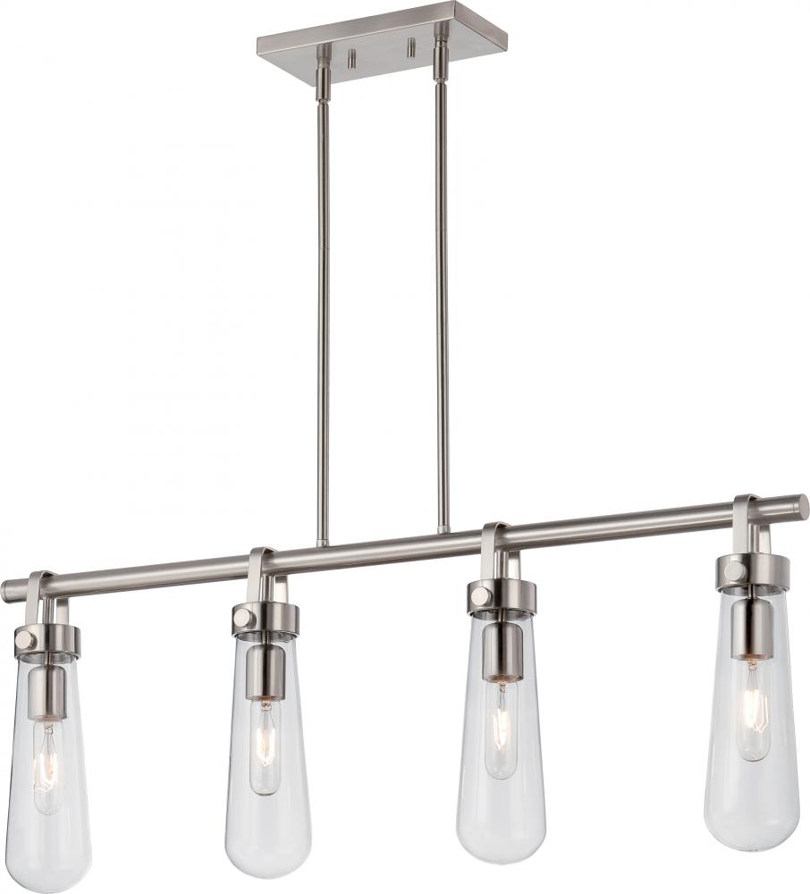 Beaker - 4 Light Island Pendant with Clear Glass -Brushed Nickel Finish