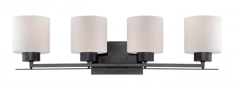 Parallel - 4 Light Vanity with Etched Opal Glass - Aged Bronze Finish