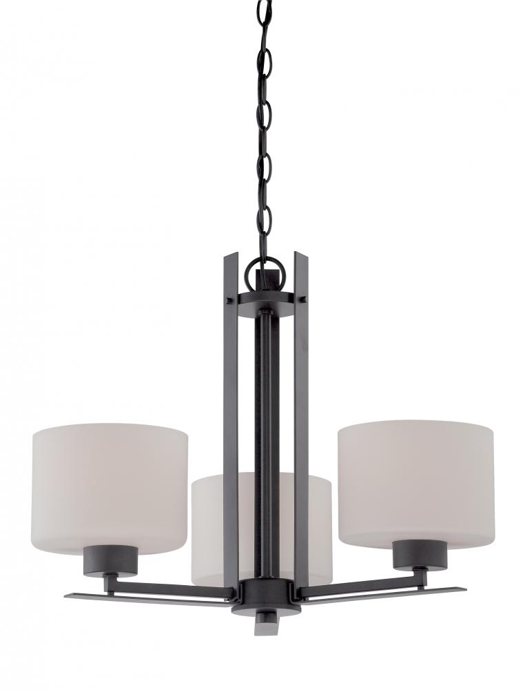 Parallel - 3 Light Chandelier with Etched Opal Glass - Aged Bronze Finish