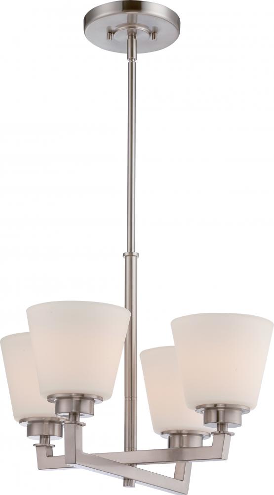 Mobili - 4 Light Chandelier with Satin White Glass - Brushed Nickel Finish