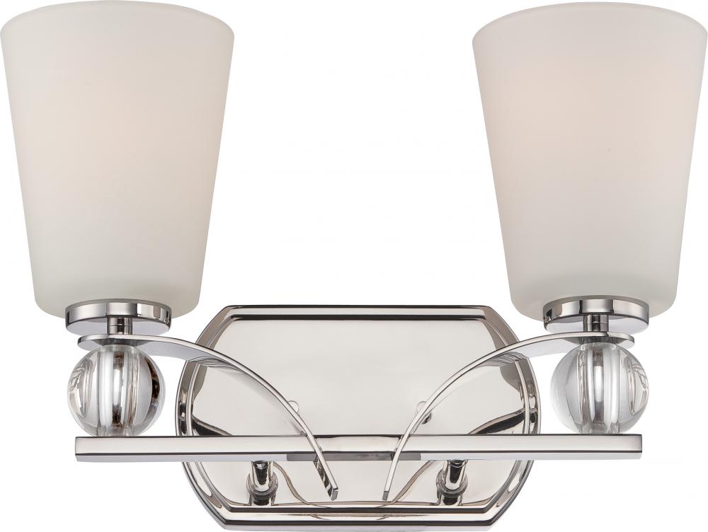 Connie - 2 Light Vanity with Satin White Glass - Polished Nickel Finish