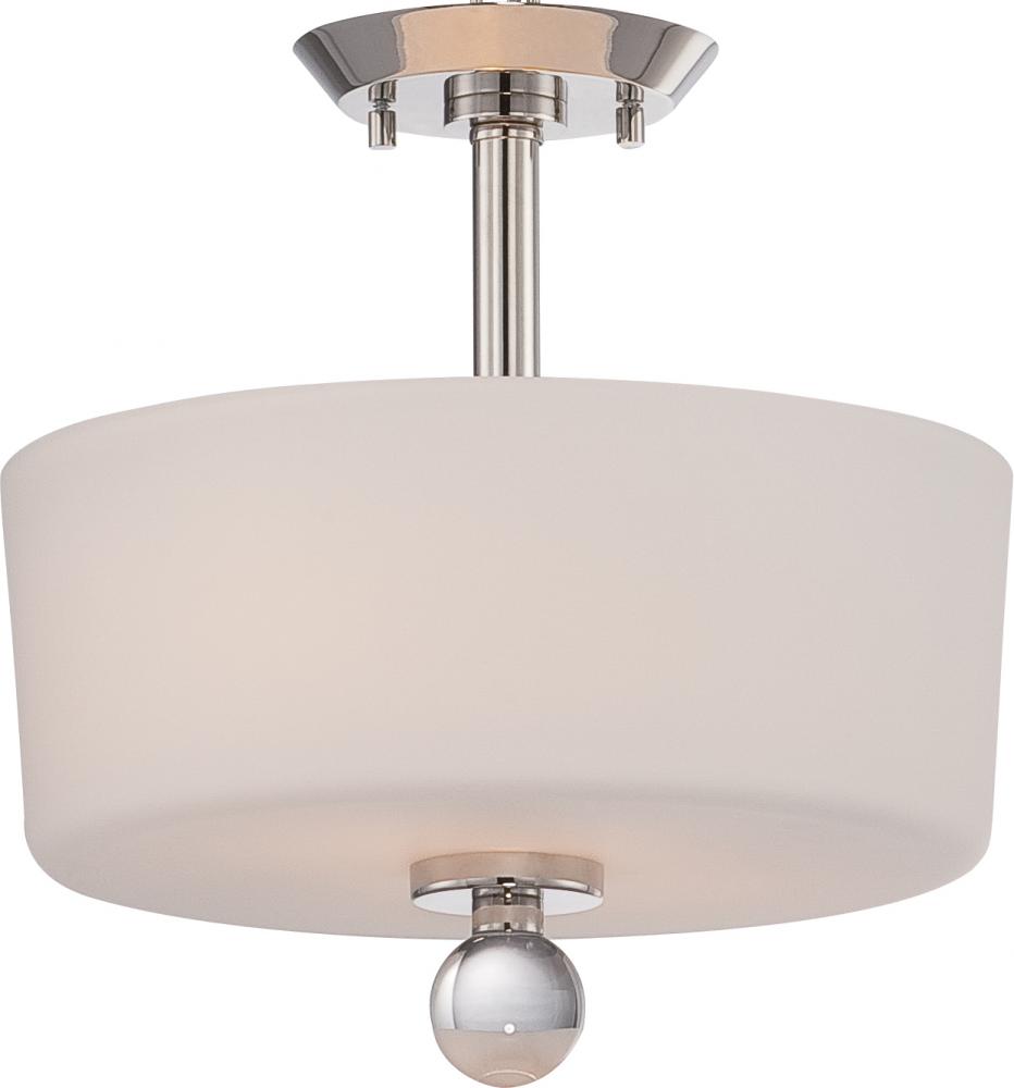Connie - 2 Light Semi Flush with Satin White Glass - Polished Nickel Finish