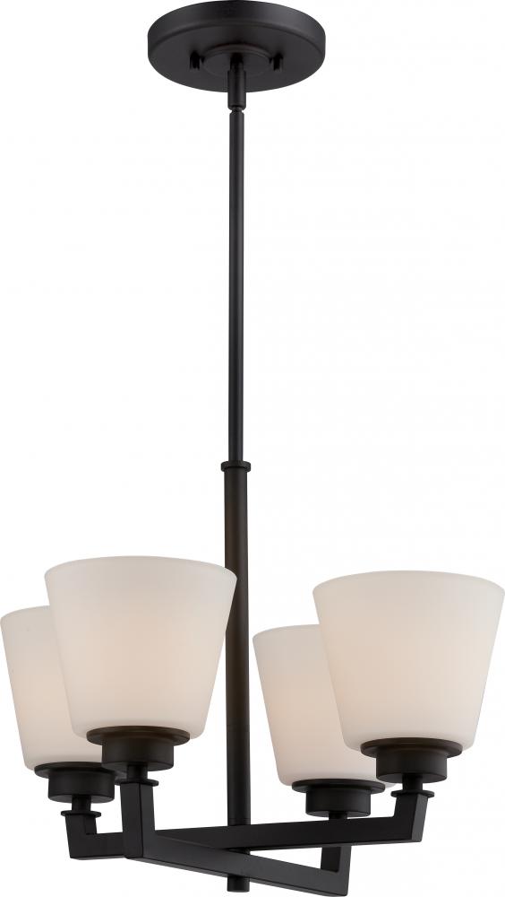 Mobili - 4 Light Chandelier with Satin White Glass - Aged Bronze Finish