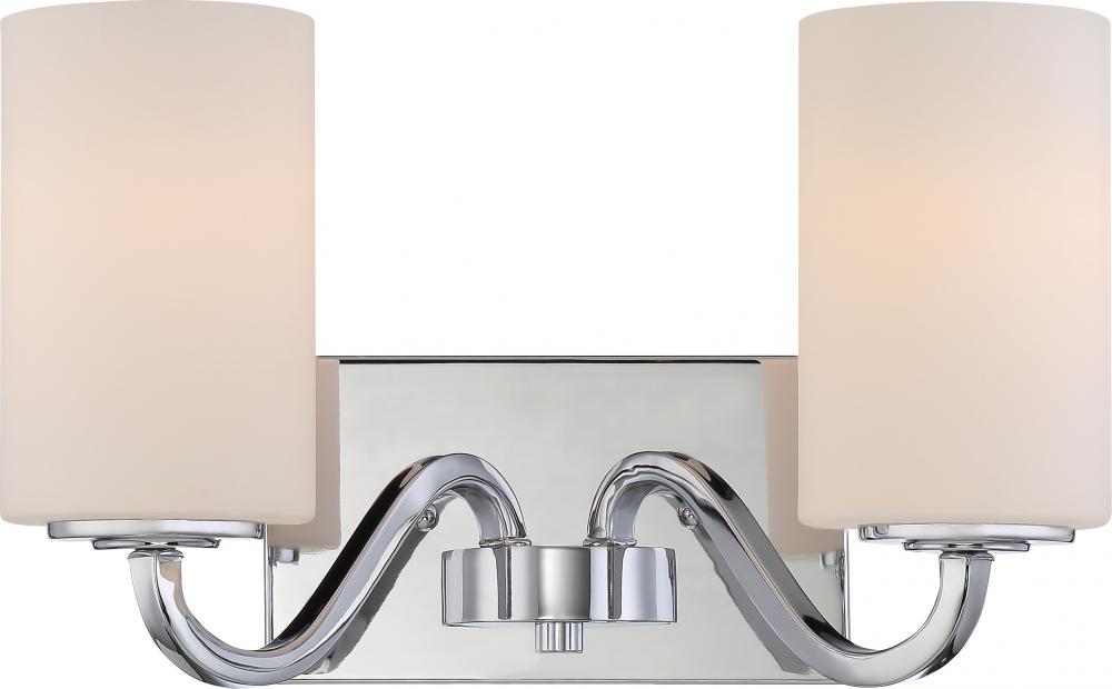 Willow - 2 Light Vanity with White Glass - Polished Nickel Finish