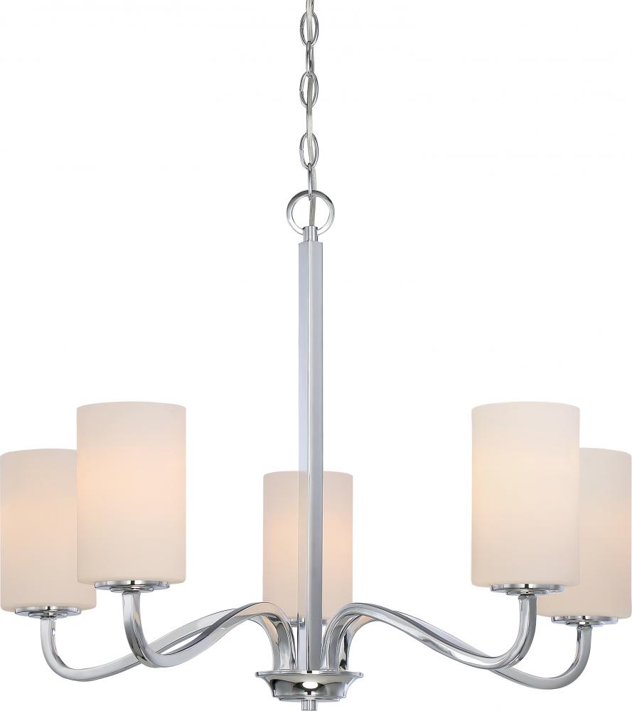 Willow - 5 Light Hanging with White Glass - Polished Nickel Finish
