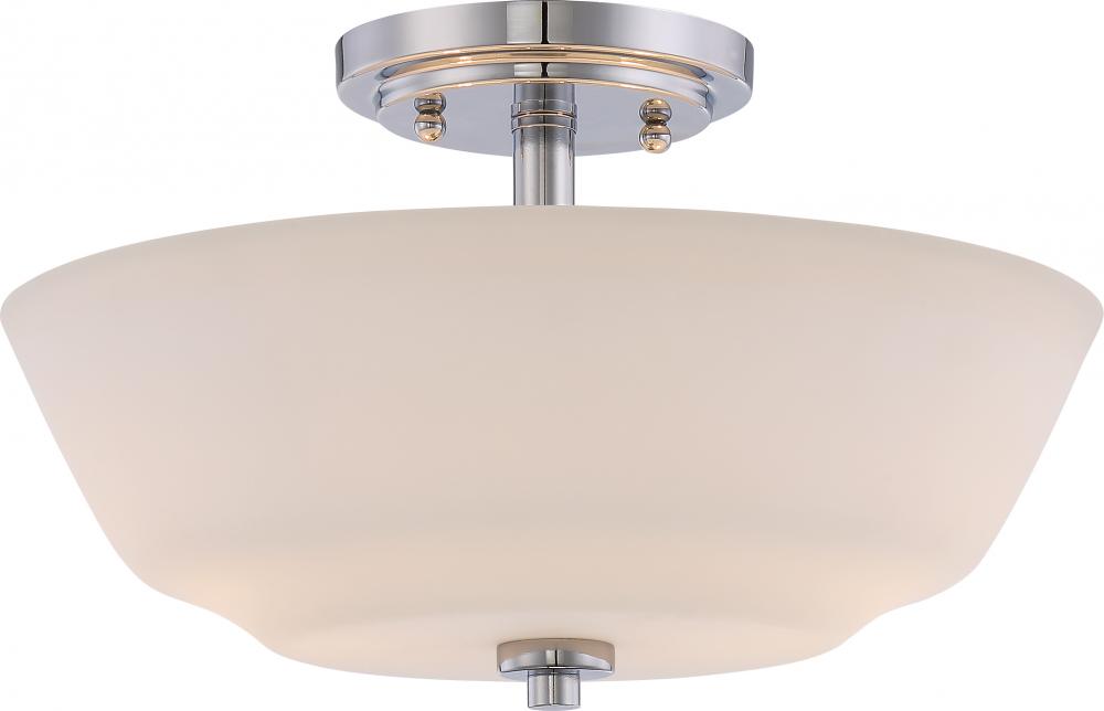 Willow - 2 Light Semi Flush with White Glass - Polished Nickel Finish