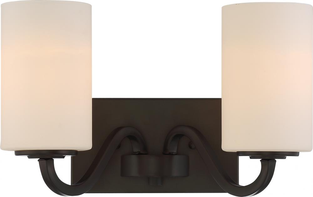 Willow - 2 Light Vanity with White Glass - Aged Bronze Finish