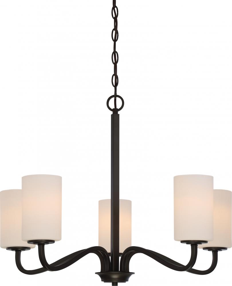 Willow - 5 Light Hanging with White Glass - Aged Bronze Finish
