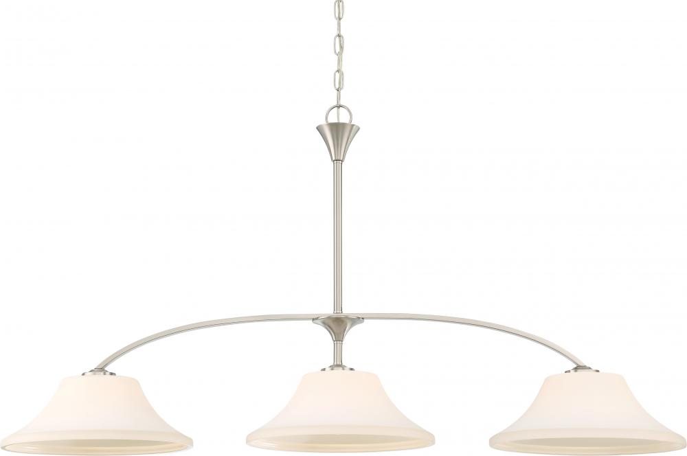 Fawn - 3 Light Island Pendant with Satin White Glass - Brushed Nickel Finish