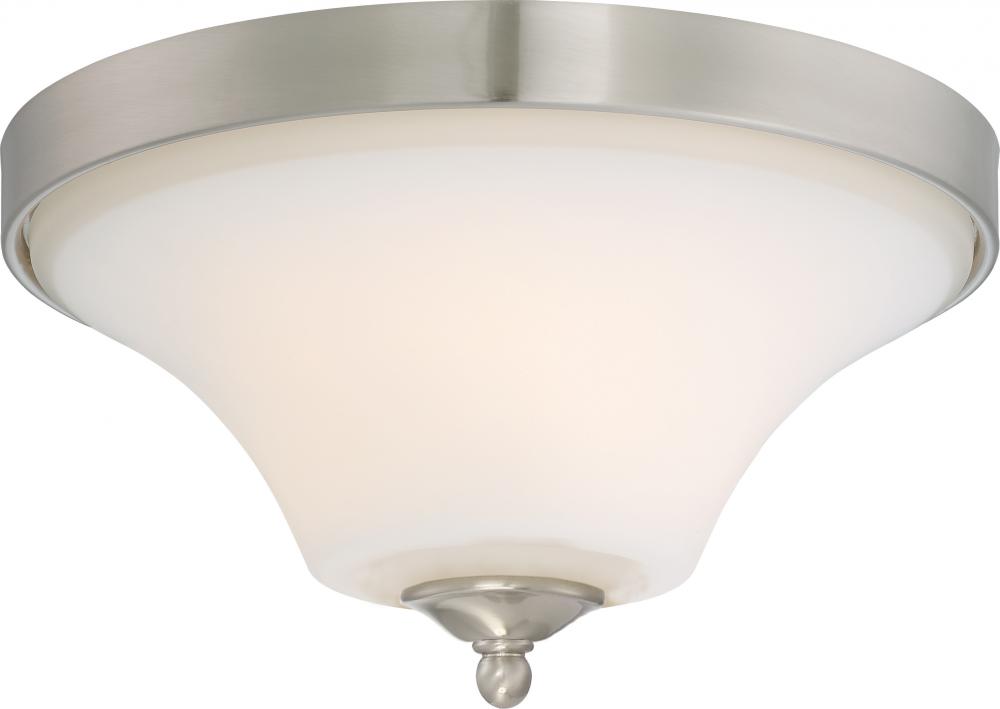 Fawn - 2 Light Flush Mount with Satin White Glass - Brushed Nickel Finish