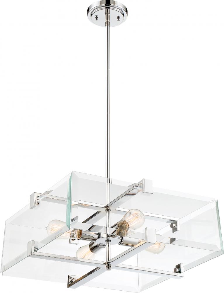 Shelby - 4 Light 20" Pendant with Clear Belveled Glass - Polished Nickel Finish