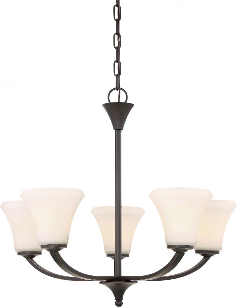 Fawn - 5 Light Chandelier with Satin White Glass - Mahogany Bronze Finish