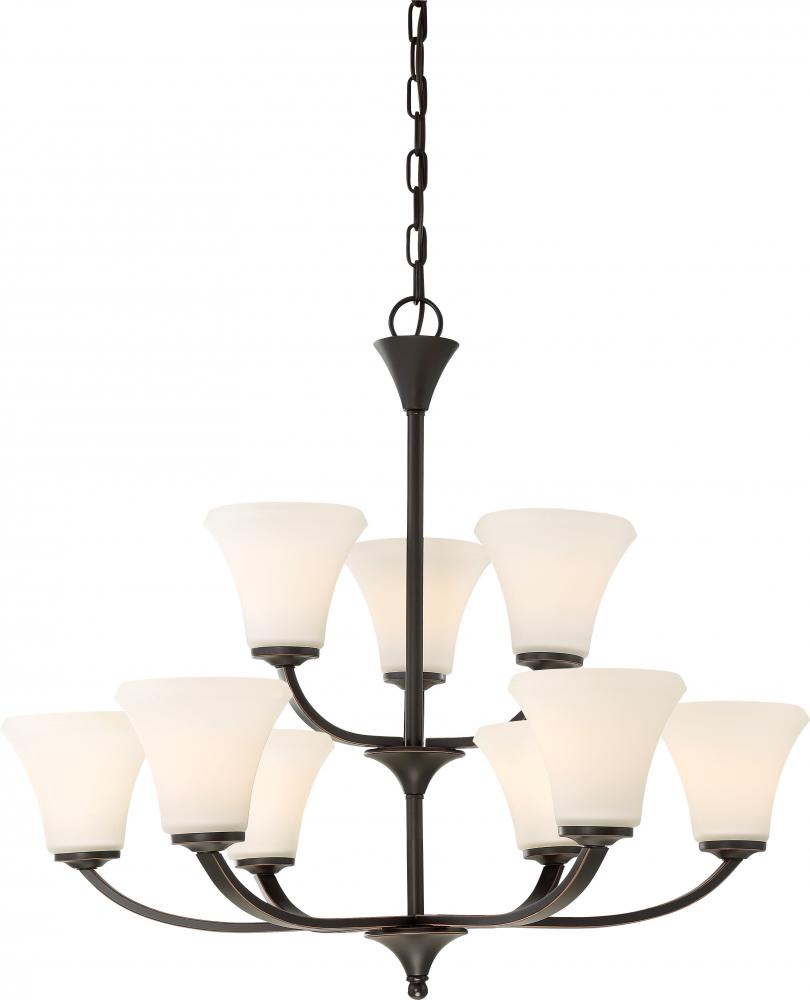 Fawn - 9 Light Chandelier with Satin White Glass - Mahogany Bronze Finish