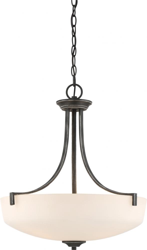 Chester - 3 Light Pendant with White Glass - Iron Black with Brushed Nickel Accents