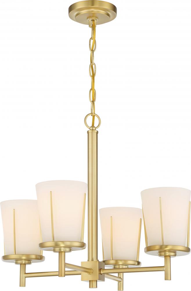 Serene - 4 Light Wall Sconce with Satin White Glass - Natural Brass Finish