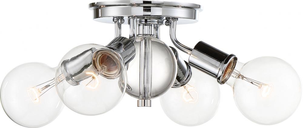 Bounce - 4 Light Flush Mount with Crystal Accent - Polished Nickel Finish