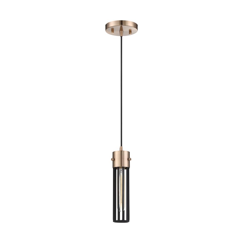 Eaves- 1 Light Pendant - with Matte Black Cage - Copper Brushed Brass Finish