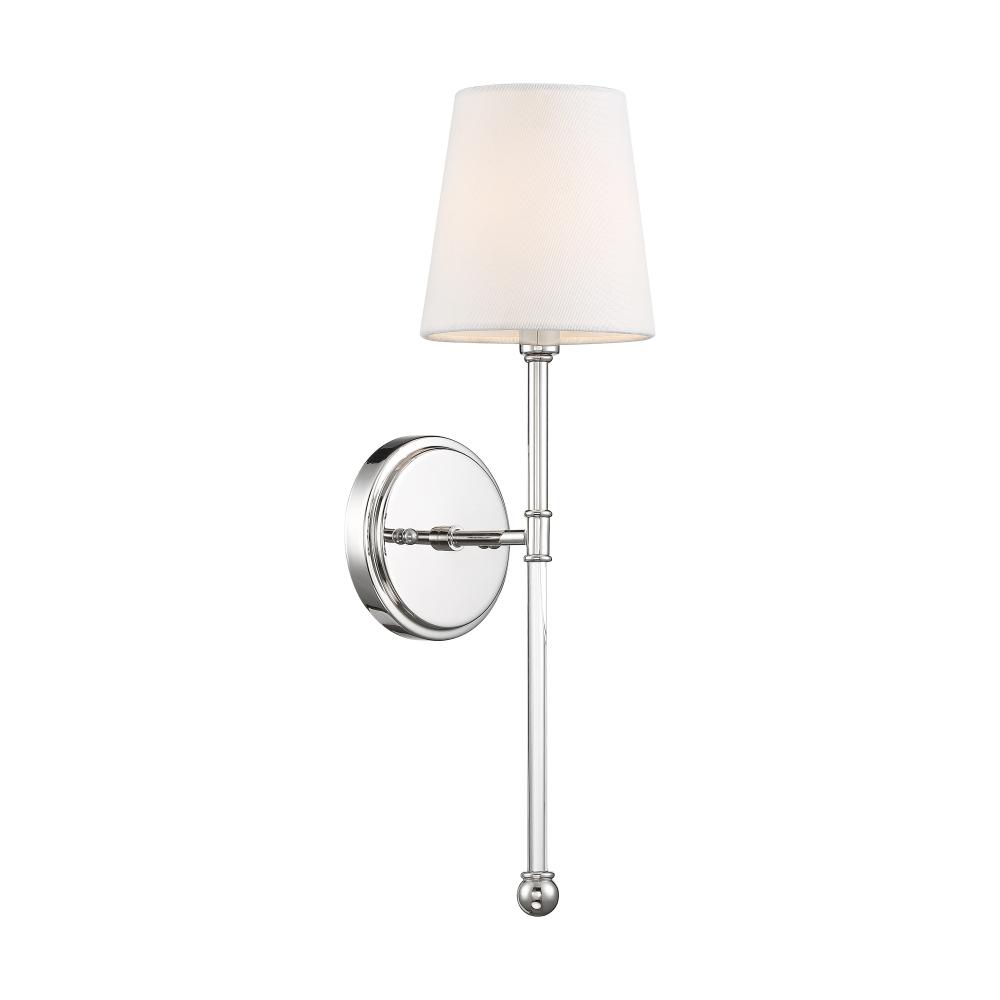 Olmstead - 1 Light Wall Sconce - with White Linen Shade - Polished Nickel Finish