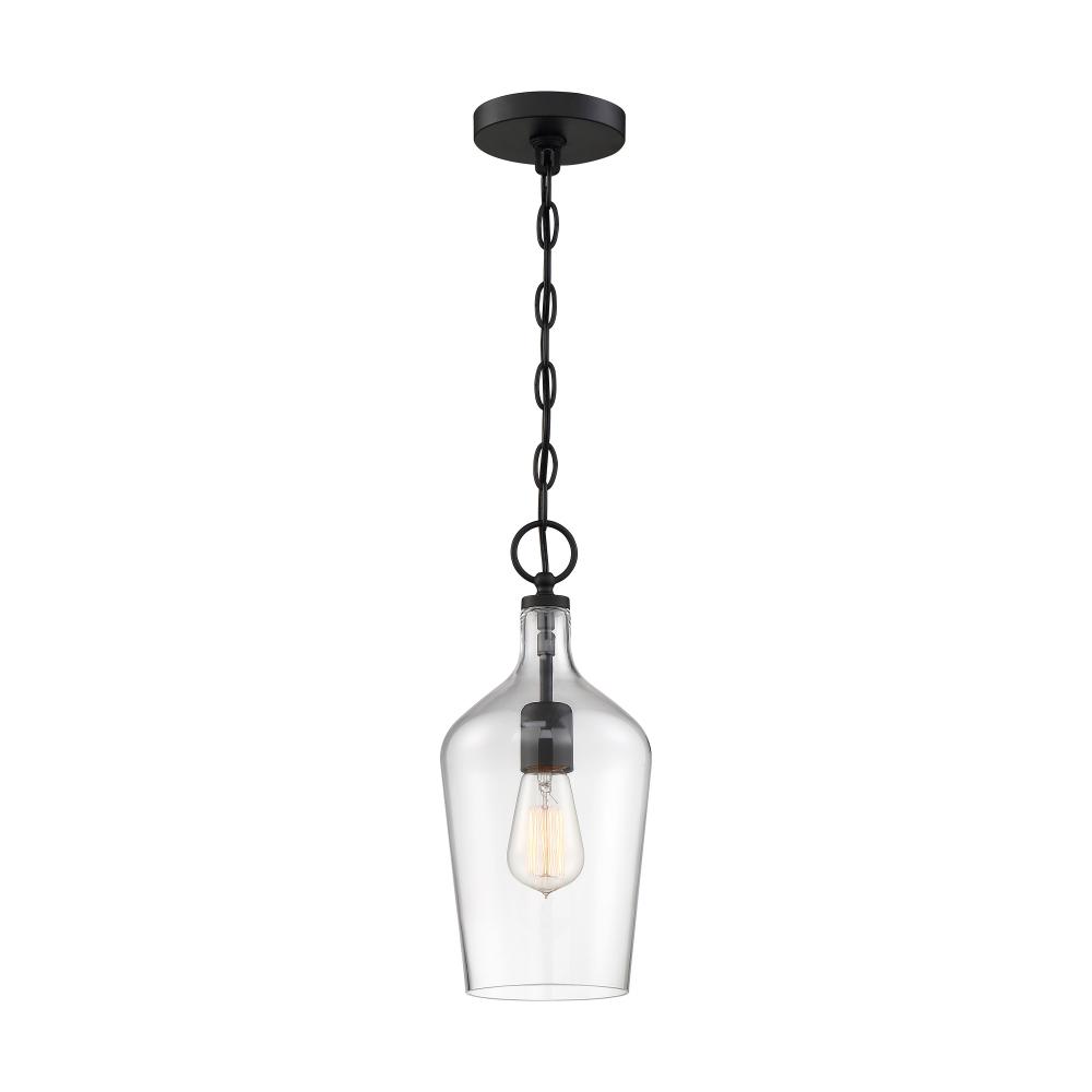 Hartley - 1 Light Pendant - with Clear Glass - Matte Black Finish