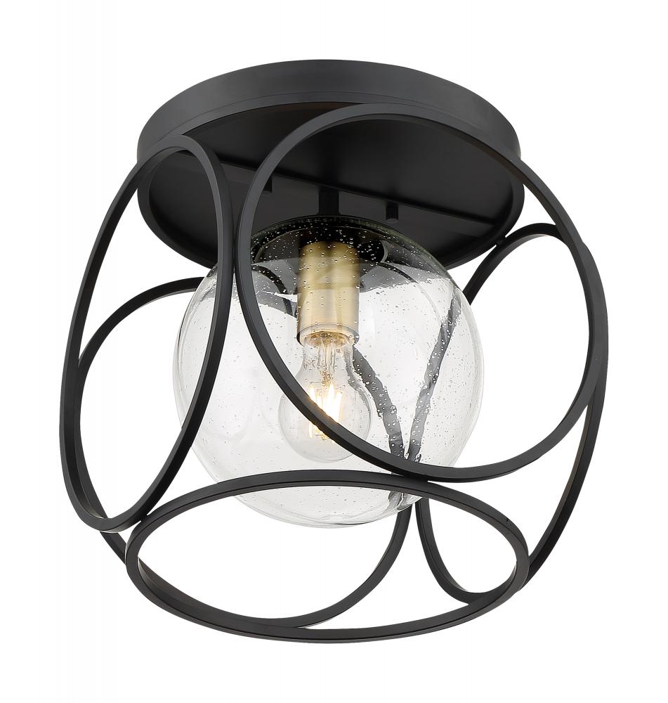 Aurora - 1 Light Flush Mount with Seeded Glass - Black and Vintage Brass Finish