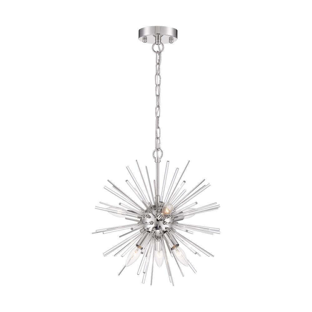 Cirrus - 6 Light Chandelier - with Glass Rods - Polished Nickel Finish