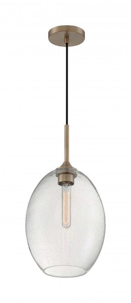 Aria - 1 Light Pendant with Seeded Glass - Burnished Brass Finish