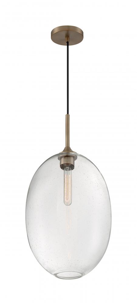 Aria - 1 Light Pendant with Seeded Glass - Burnished Brass Finish