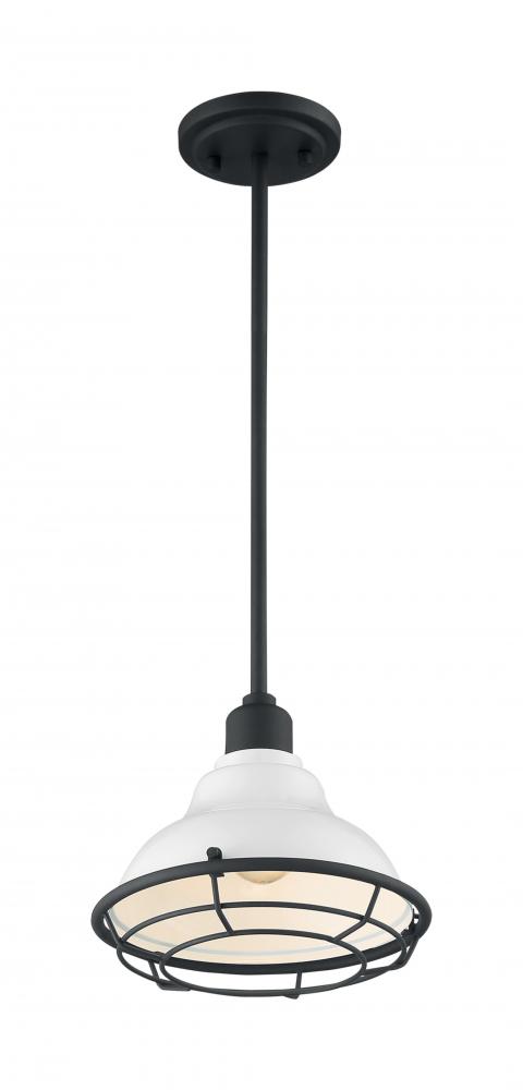 Newbridge - 1 Light Pendant with- Gloss White and Black Accents Finish