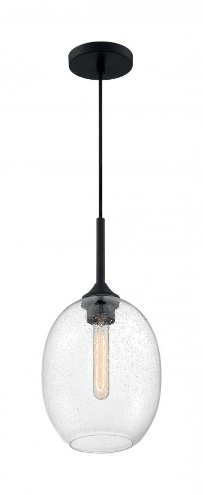 Aria - 1 Light Pendant with Seeded Glass - Matte Black Finish