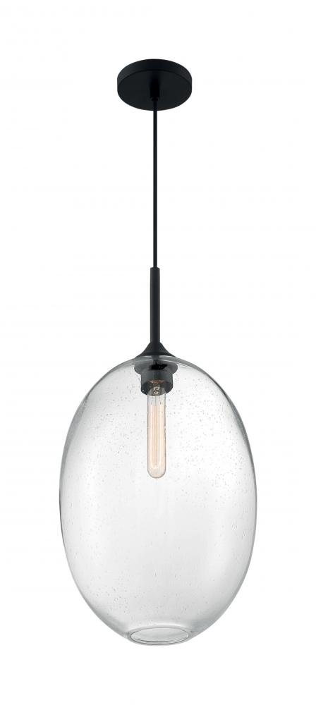 Aria - 1 Light Pendant with Seeded Glass - Matte Black Finish