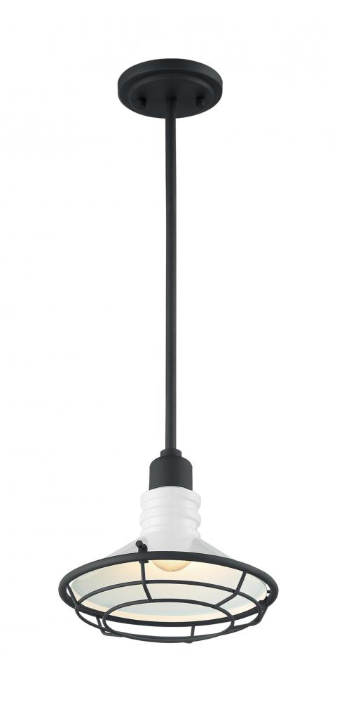 Blue Harbor - 1 Light Pendant with- Gloss White and Black Accents Finish