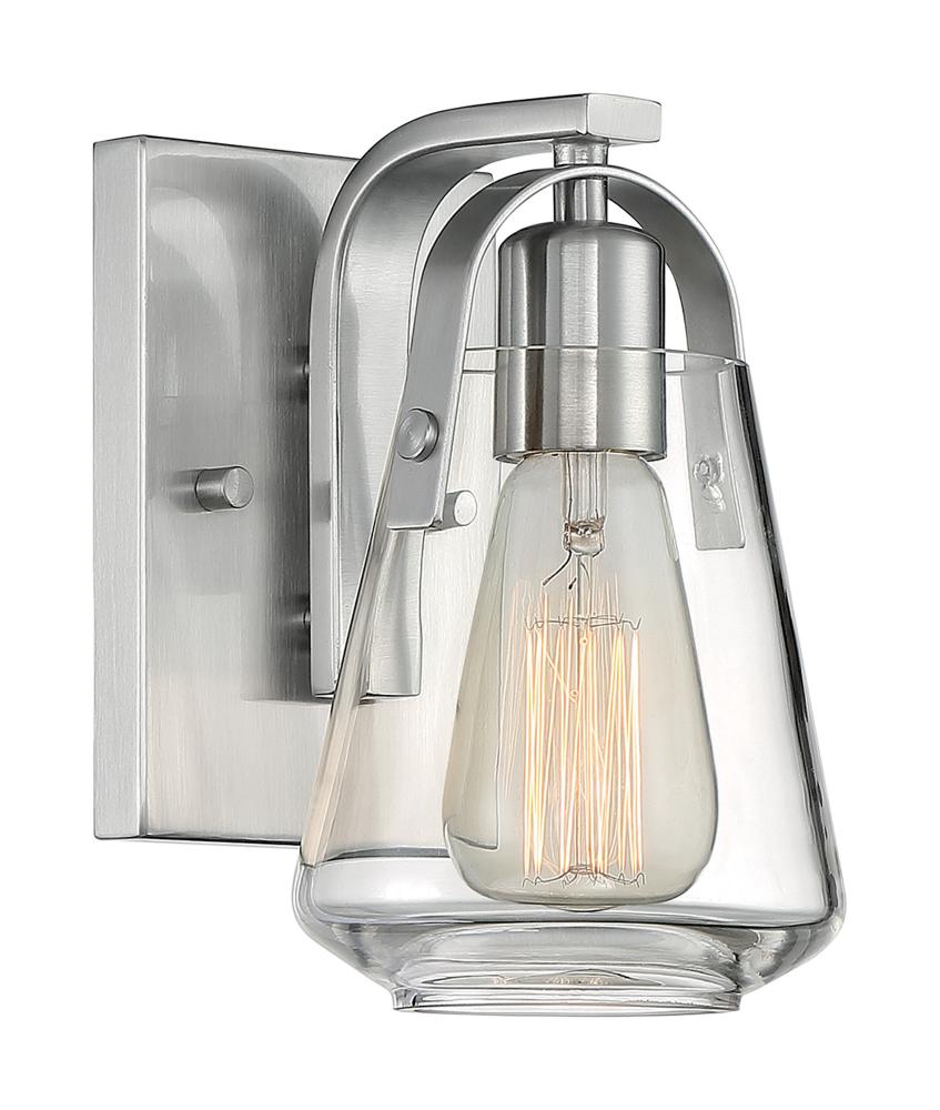 Skybridge - 1 Light Vanity with Clear Glass - Brushed Nickel Finish
