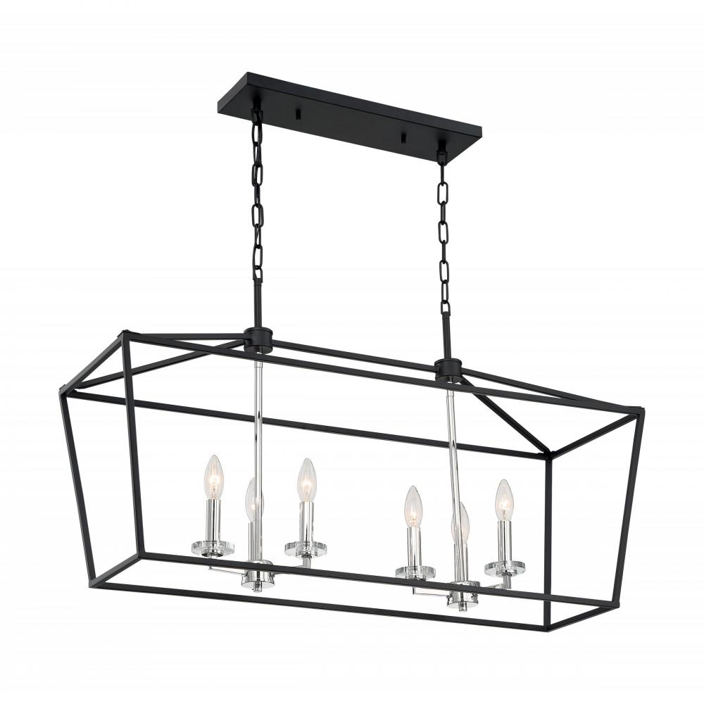 Storyteller - 6 Light Island Pendant with- Matte Black and Polished Nickel Accents Finish