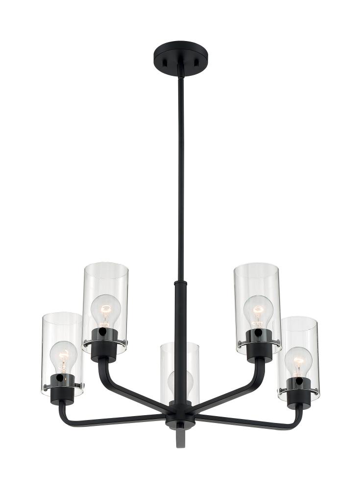 Sommerset - 5 Light Chandelier with Clear Glass - Matte Black Finish