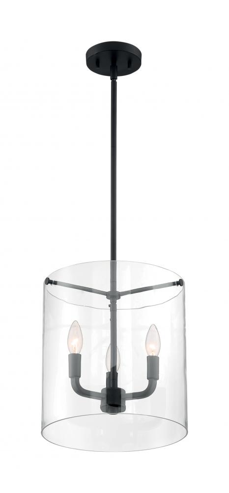 Sommerset - 3 Light Pendant with Clear Glass - Matte Black Finish