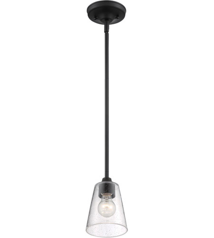 Bransel - 1 Light Mini Pendant with Seeded Glass - Matte Black Finish