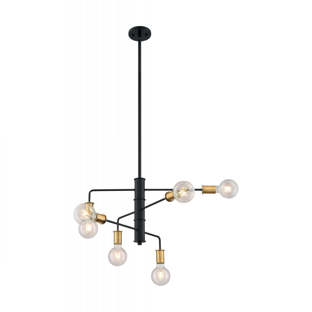 Ryder - 6 Light Chandelier with- Black and Brushed Brass Finish