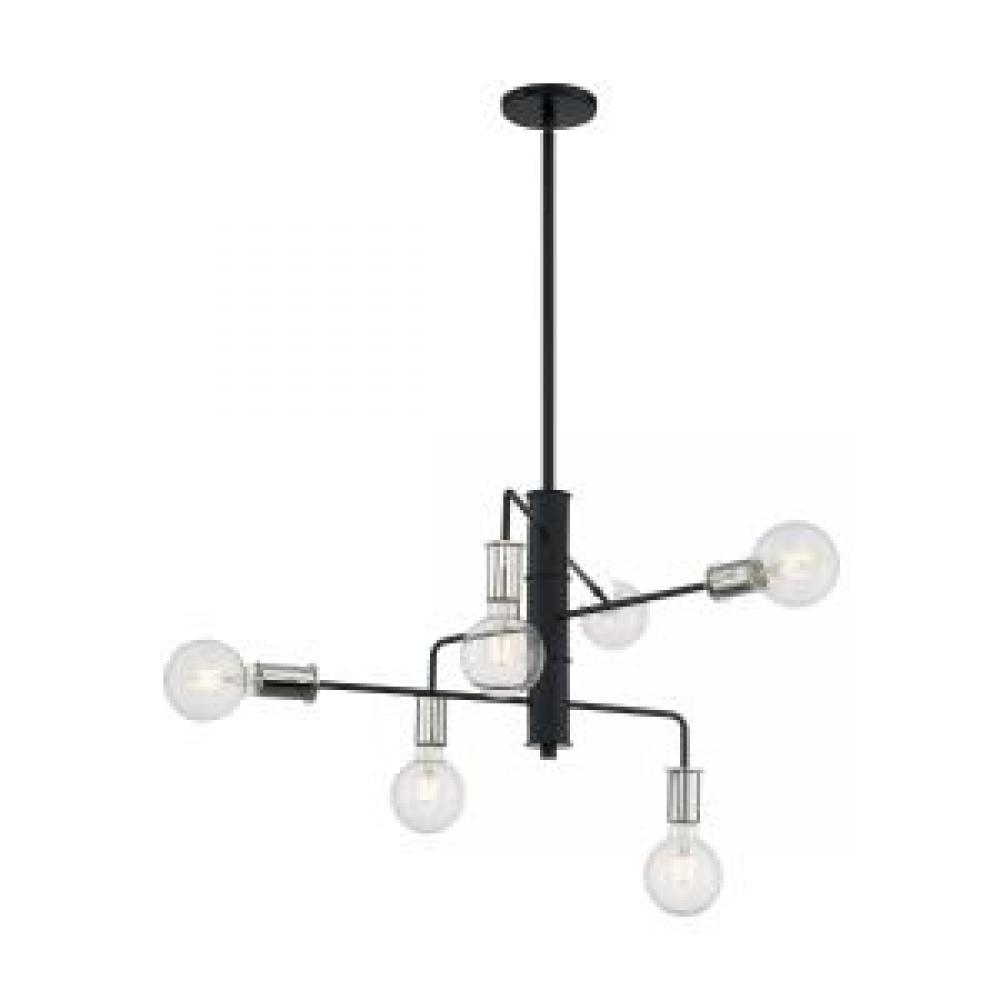 Ryder - 6 Light Chandelier with- Black and Polished Nickel Finish