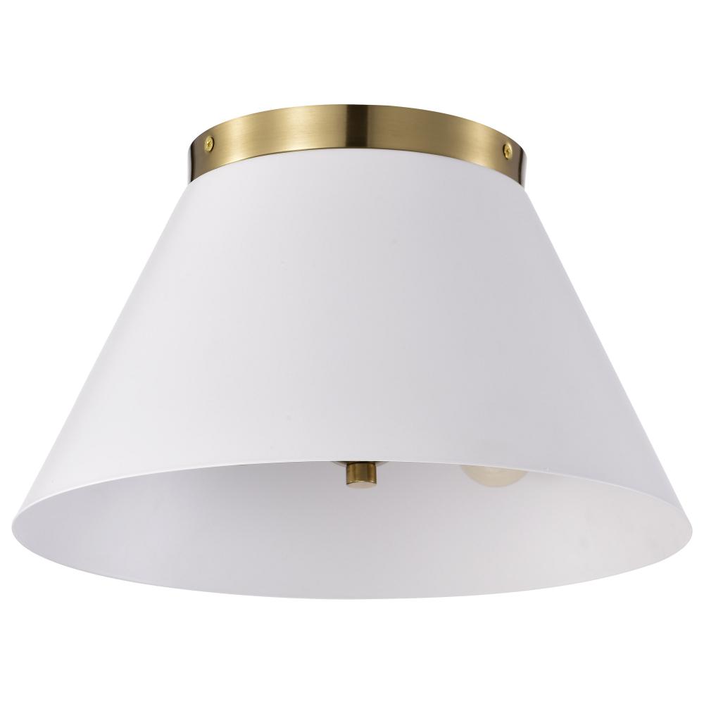 Dover; 3 Light; Small Flush Mount; White with Vintage Brass