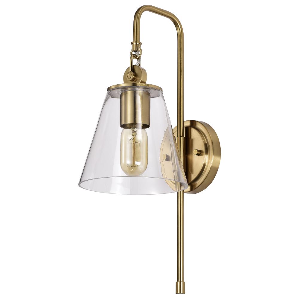 Dover; 1 Light; Wall Sconce; Vintage Brass with Clear Glass