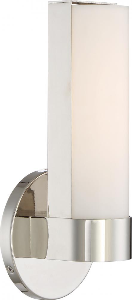 Bond - Single LED Small Sconce with White Acrylic Lens - Polished Nickel Finish