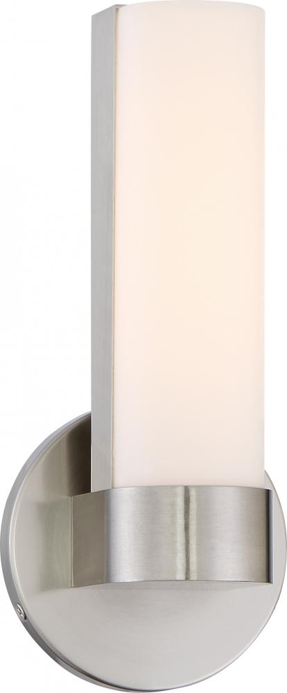 Bond - Single LED Small Sconce with White Acrylic Lens - Brushed Nickel Finish