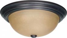  60/1257 - 3 Light - 15" Flush with Champagne Linen Washed Glass - Mahogany Bronze Finish