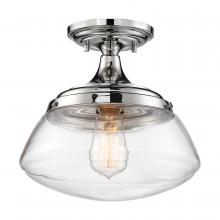 Nuvo 60/6798 - Kew - 1 Light Semi Flush - with Clear Glass - Polished Nickel Finish