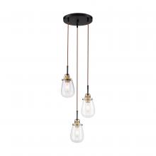 Nuvo 60/6853 - Toleo- 3 Light Pendant - with Clear Glass-Black Finish with Vintage Brass Accents
