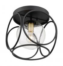 Nuvo 60/6946 - Aurora - 1 Light Flush Mount with Seeded Glass - Black and Vintage Brass Finish