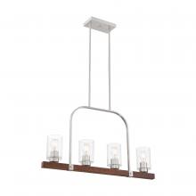 Nuvo 60/6967 - Arabel - 4 Light Island Pendant - with Clear Seeded Glass -Brushed Nickel and Nutmeg Wood Finish